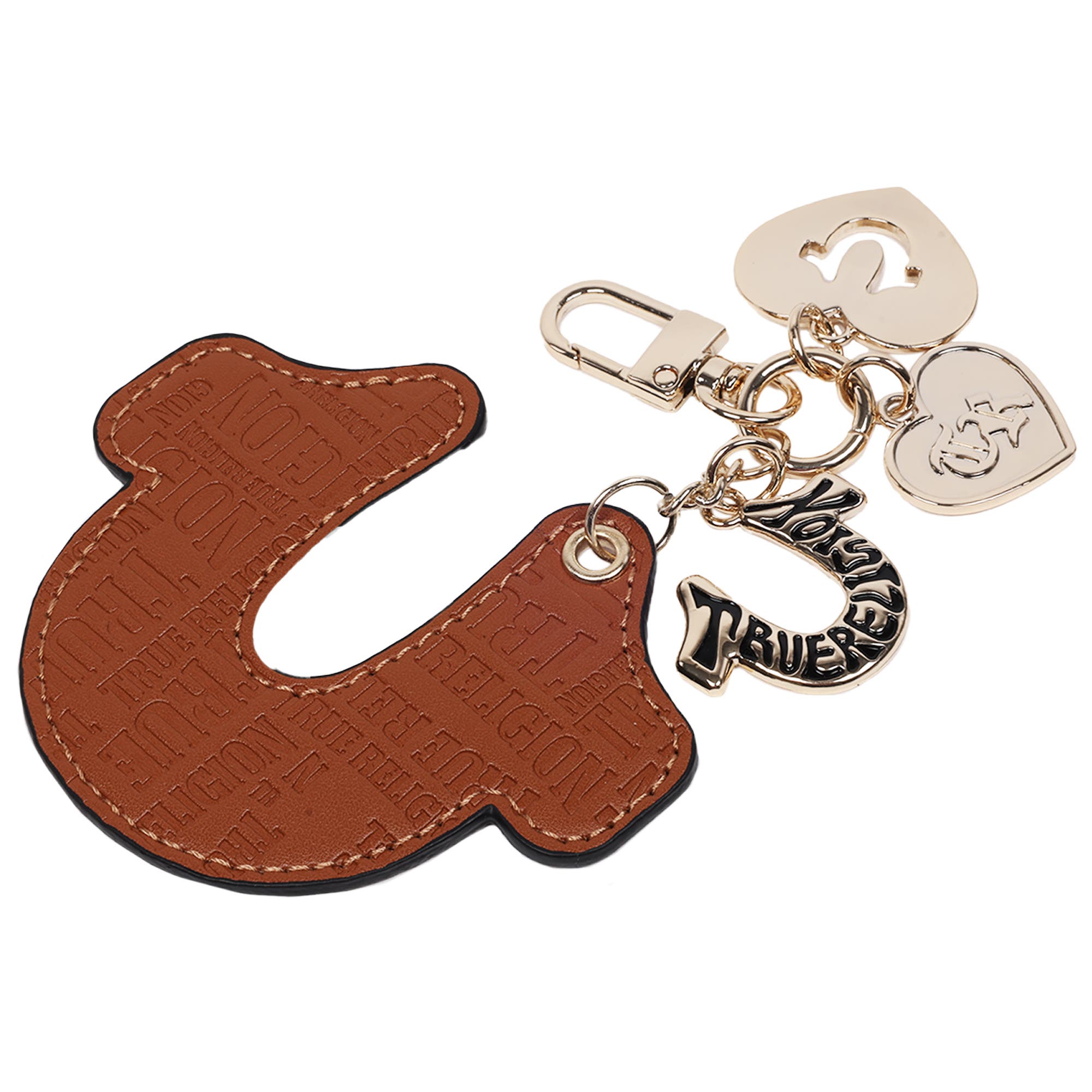 True Religion Embossed Horseshoe Bag Charm, Alternate, color, Cognac