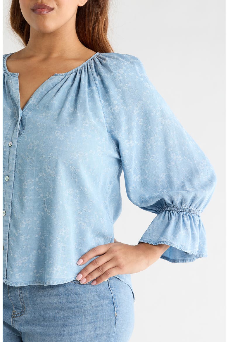 Shirred Chambray Button-up Top, Alternate, color, ROSE ICE