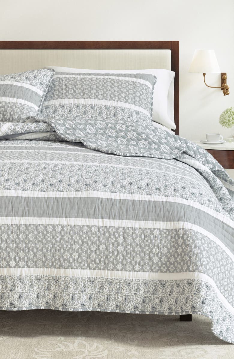 Woven & Weft Stripe & Paisley Quilt & Sham Set, Alternate, color, Grey