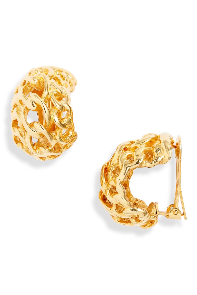Frozen Chain Huggie Earrings, Main, color, POLISHED GOLD