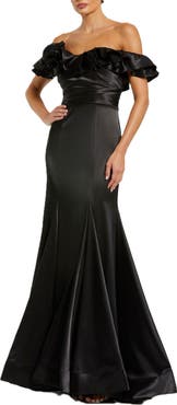 Mac Duggal Satin Ruffle Off the Shoulder Mermaid Gown
