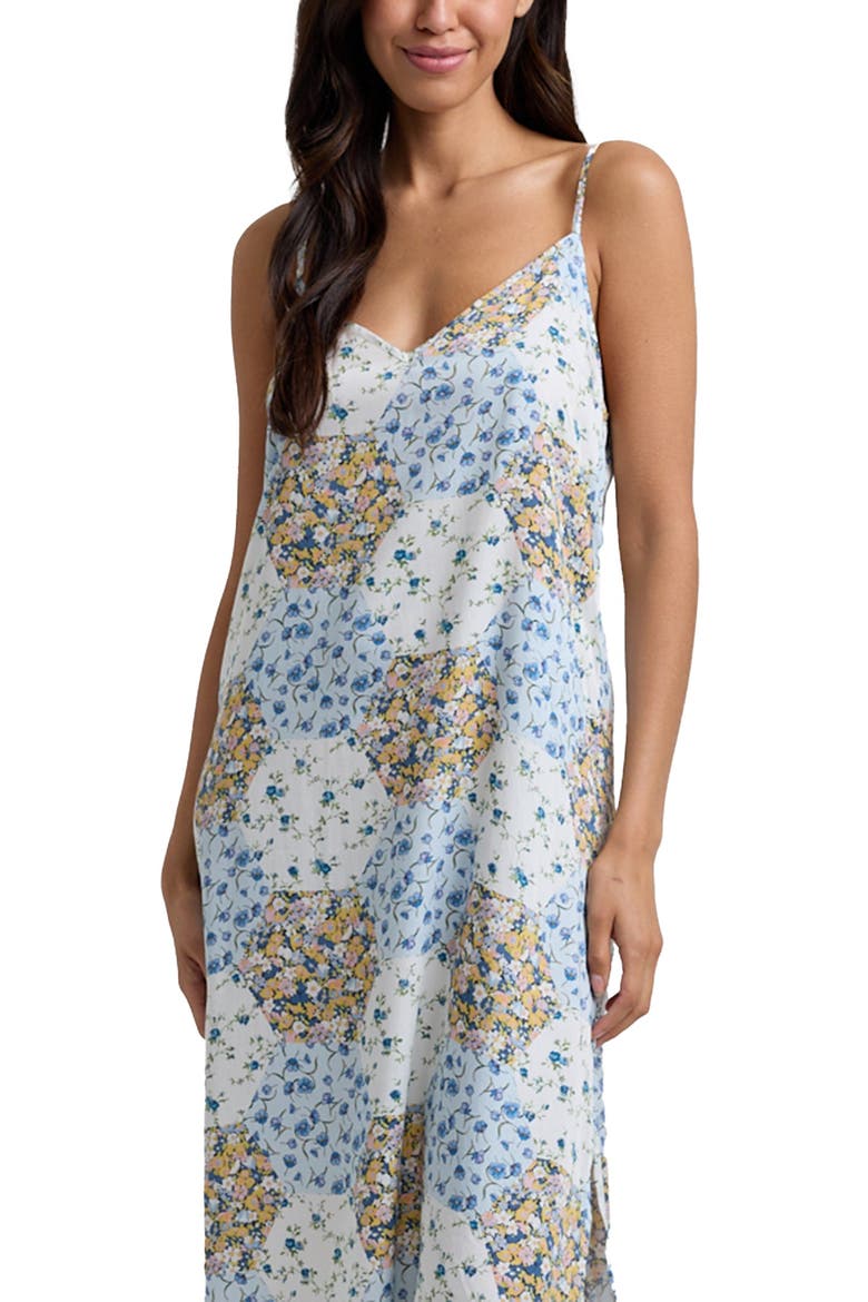 Rosie V-Neck Patchwork Print Slip Nightgown, Alternate, color, Natural
