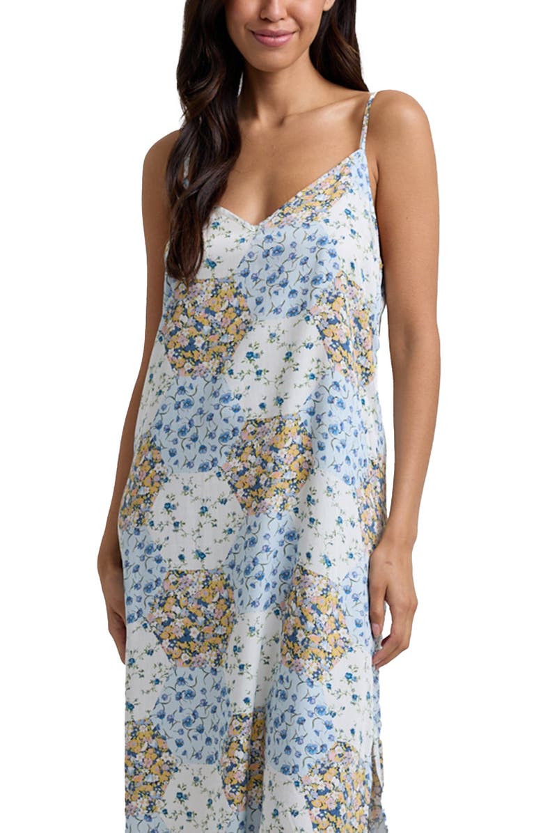 Lily and Lionel London Rosie V-Neck Patchwork Print Slip Nightgown, Alternate, color, Natural