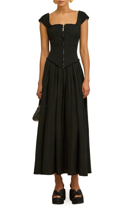 Solstice Pleated Fringe Trim Cap Sleeve Dress