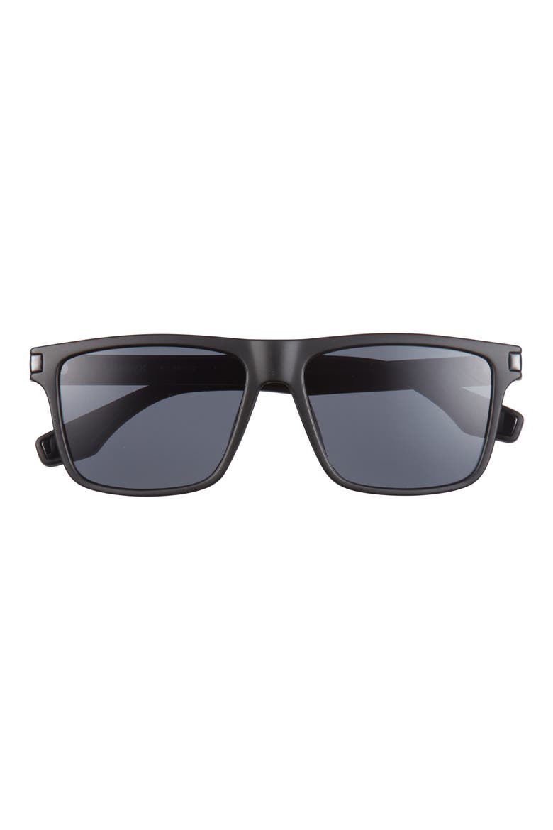 56mm Flat Top Polarized Square Sunglasses, Main, color, BLACK