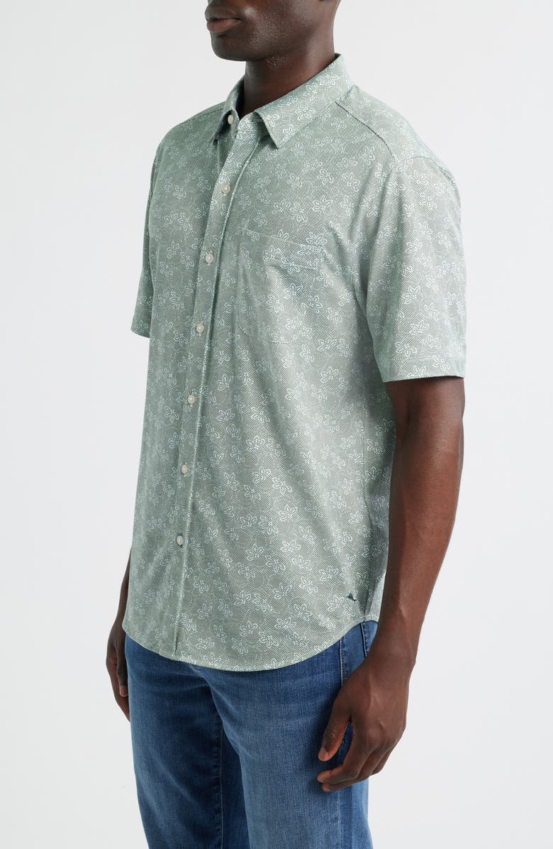 Tommy Bahama San Lucio Lotos Floral IslandZone<sup>®</sup> Short Sleeve Cotton Blend Button-Up Shirt, Alternate, color, Highland Green