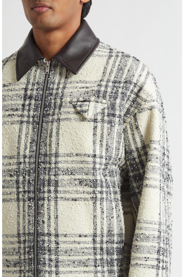 Compact Bouclé Check Wool Blend Jacket with Leather Trim, Alternate, color, 9401 CREAM/ CHARCOAL