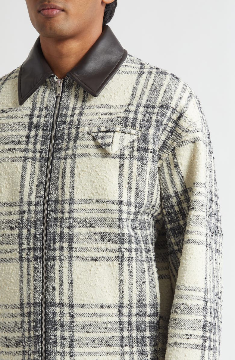 Bottega Veneta Compact Bouclé Check Wool Blend Jacket with Leather Trim, Alternate, color, 9401 Cream/ Charcoal