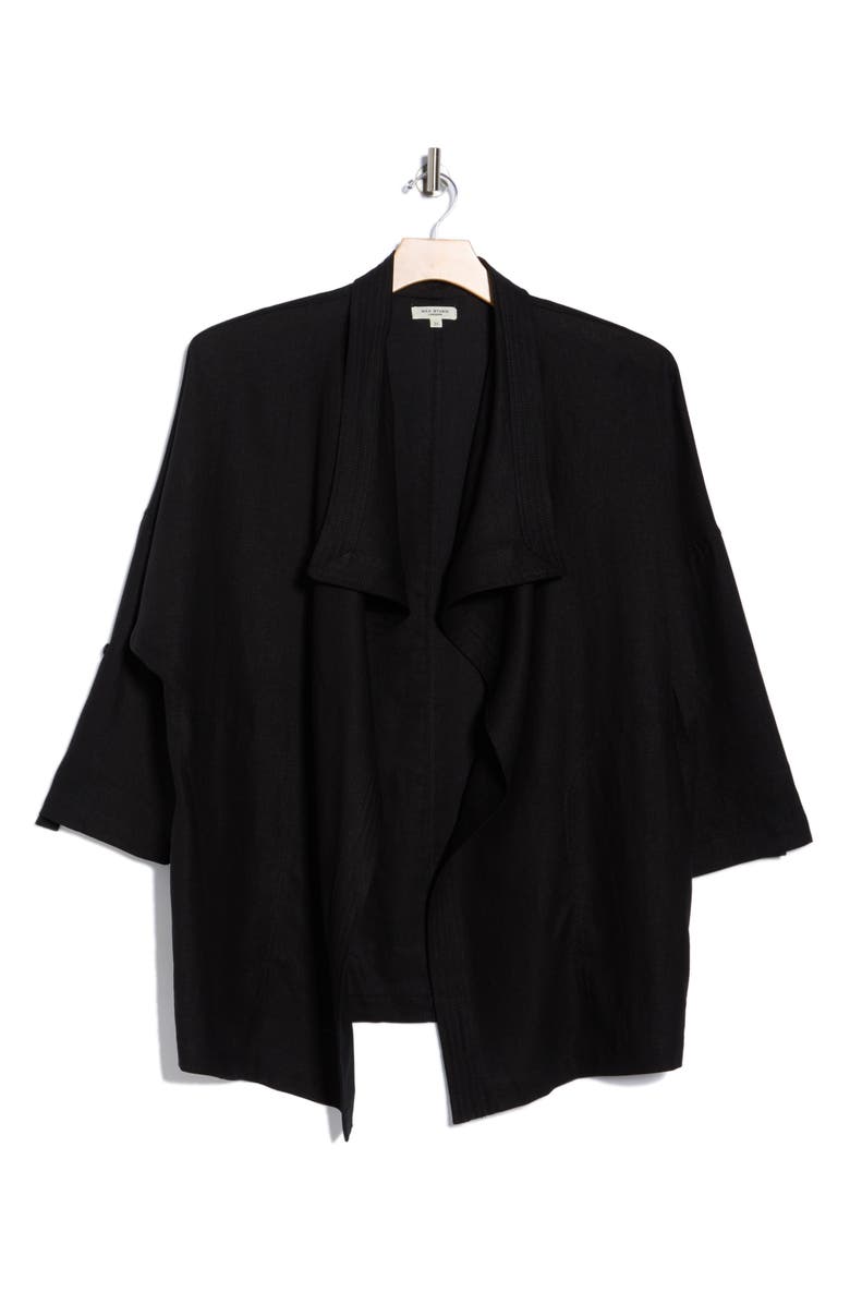 MAX STUDIO Draped Collar Linen Blend Jacket, Alternate, color, Black