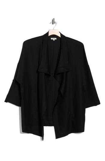 Max Studio Draped Collar Linen Blend Jacket In Black