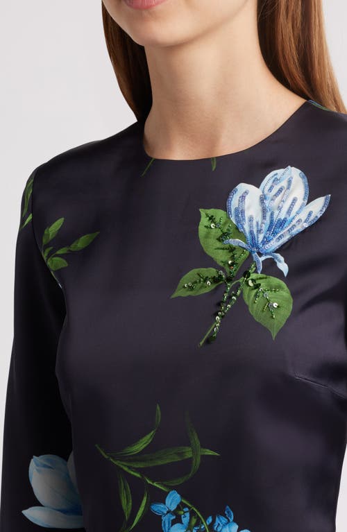 Sachin & Babi Alex Embellished Floral-print Satin Crepe Gown In Night Sky Blue Oculata