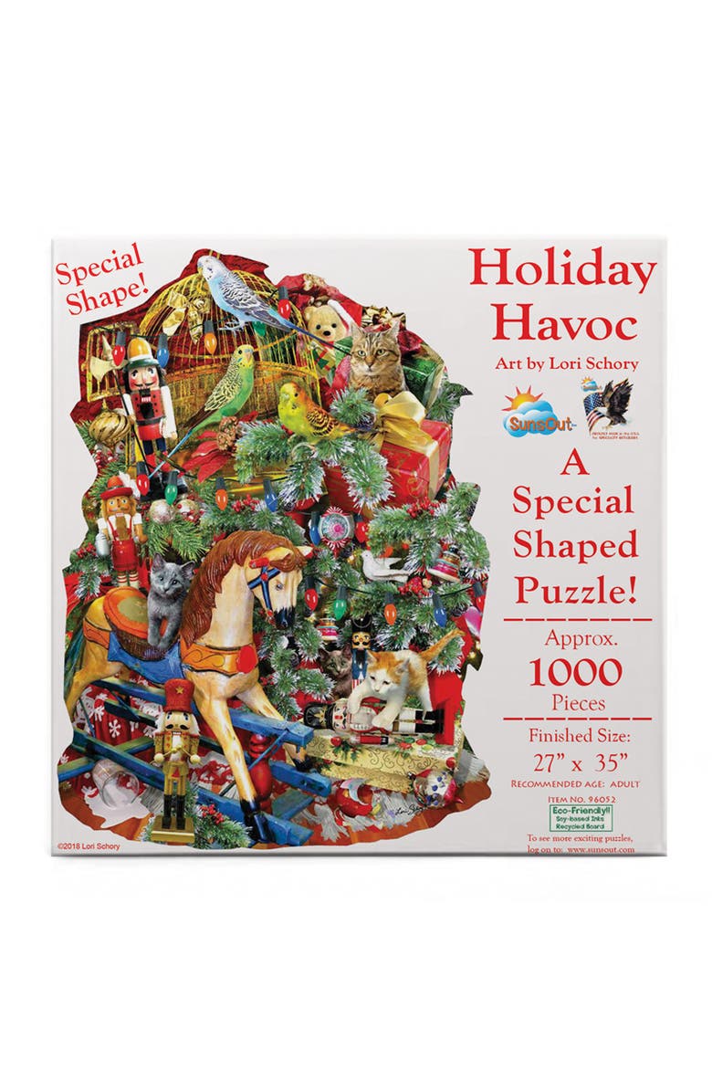 Sunsout Holiday Havoc 1000 piece Jigsaw Puzzle for Adults Special Shape, Alternate, color, Multicolor