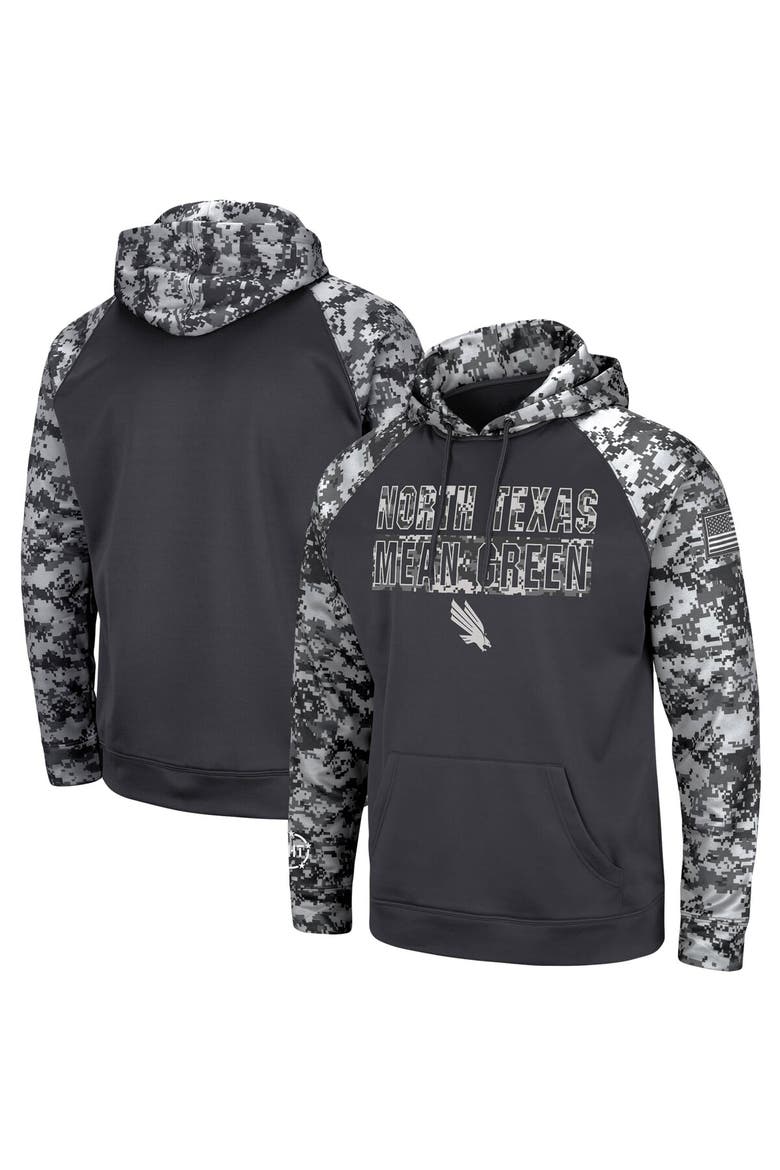 Men's Colosseum Charcoal North Texas Mean Green OHT Military Appreciation Digital Camo Pullover Hoodie, Alternate, color, Charcoal