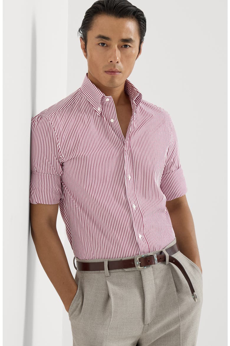 Striped poplin shirt with button-down collar, Alternate, color, Amaranth