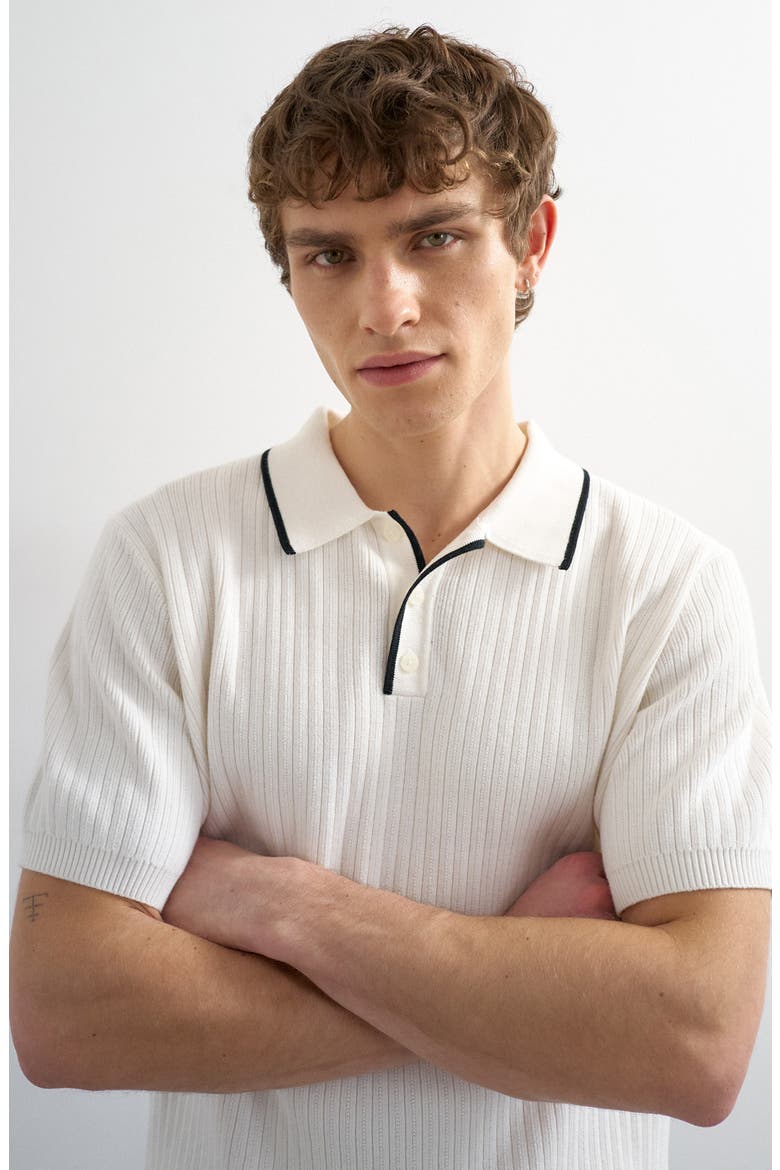 Tipped Rib Cotton Polo Sweater, Alternate, color, ECRU