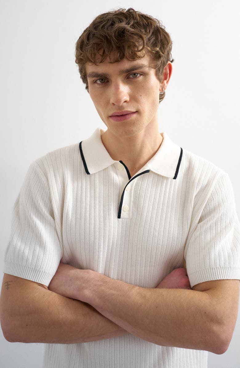 Topman Tipped Rib Cotton Polo Sweater, Alternate, color, Ecru