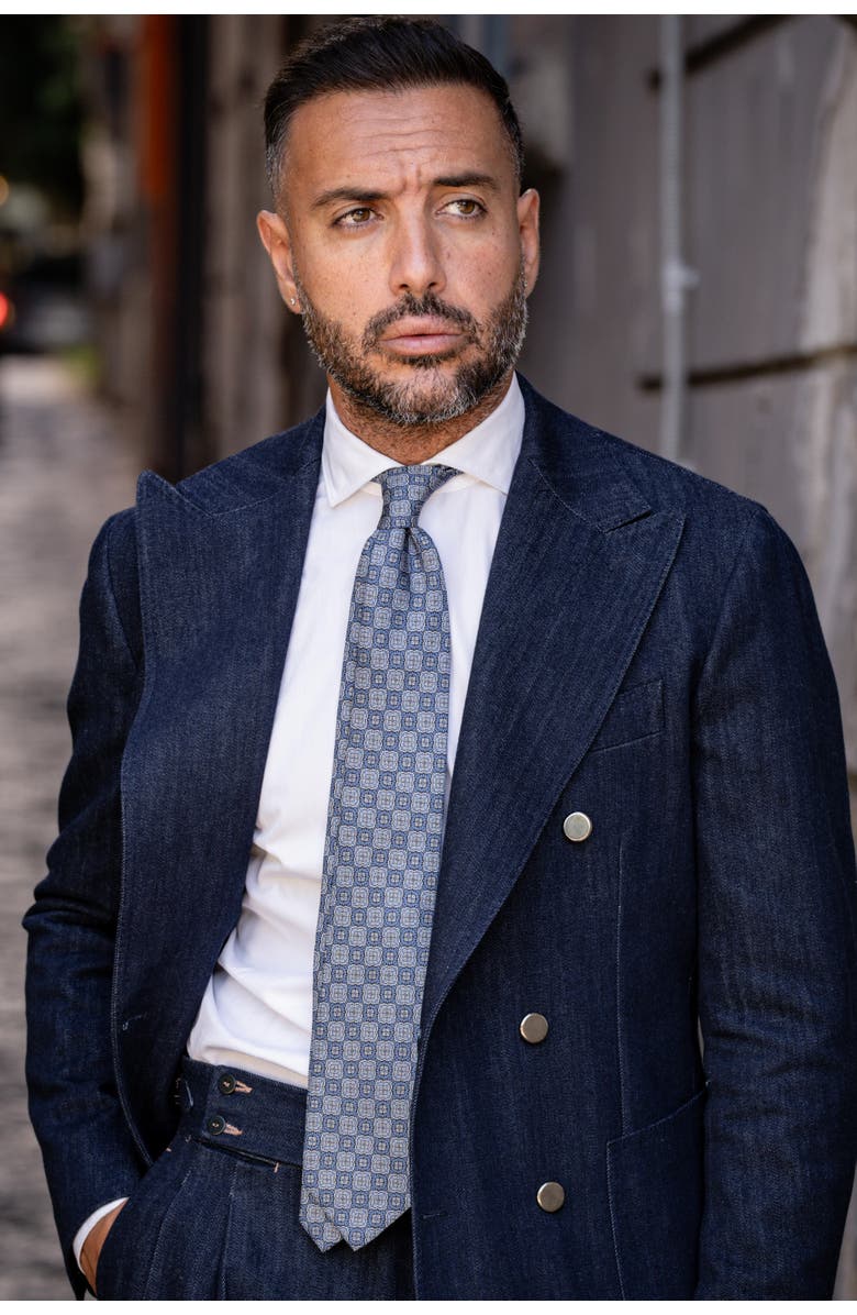 Elizabetta Veneto - Extra Long Printed Silk Tie for Men, Alternate, color, Blue