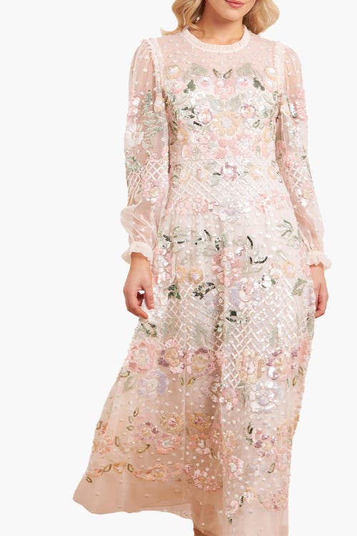 Needle & Thread Rosalie Long Sleeve Ankle Gown In Multi