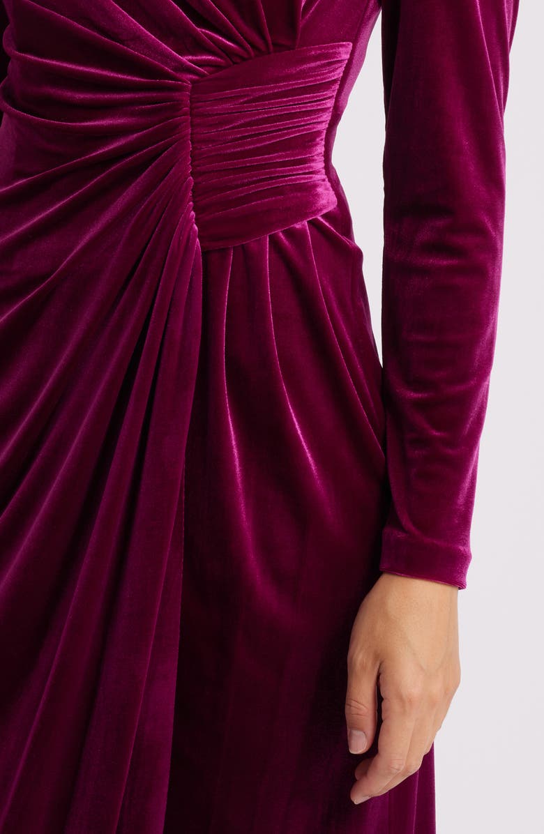 Eliza J Side Gather Long Sleeve Velvet Dress, Alternate, color, 