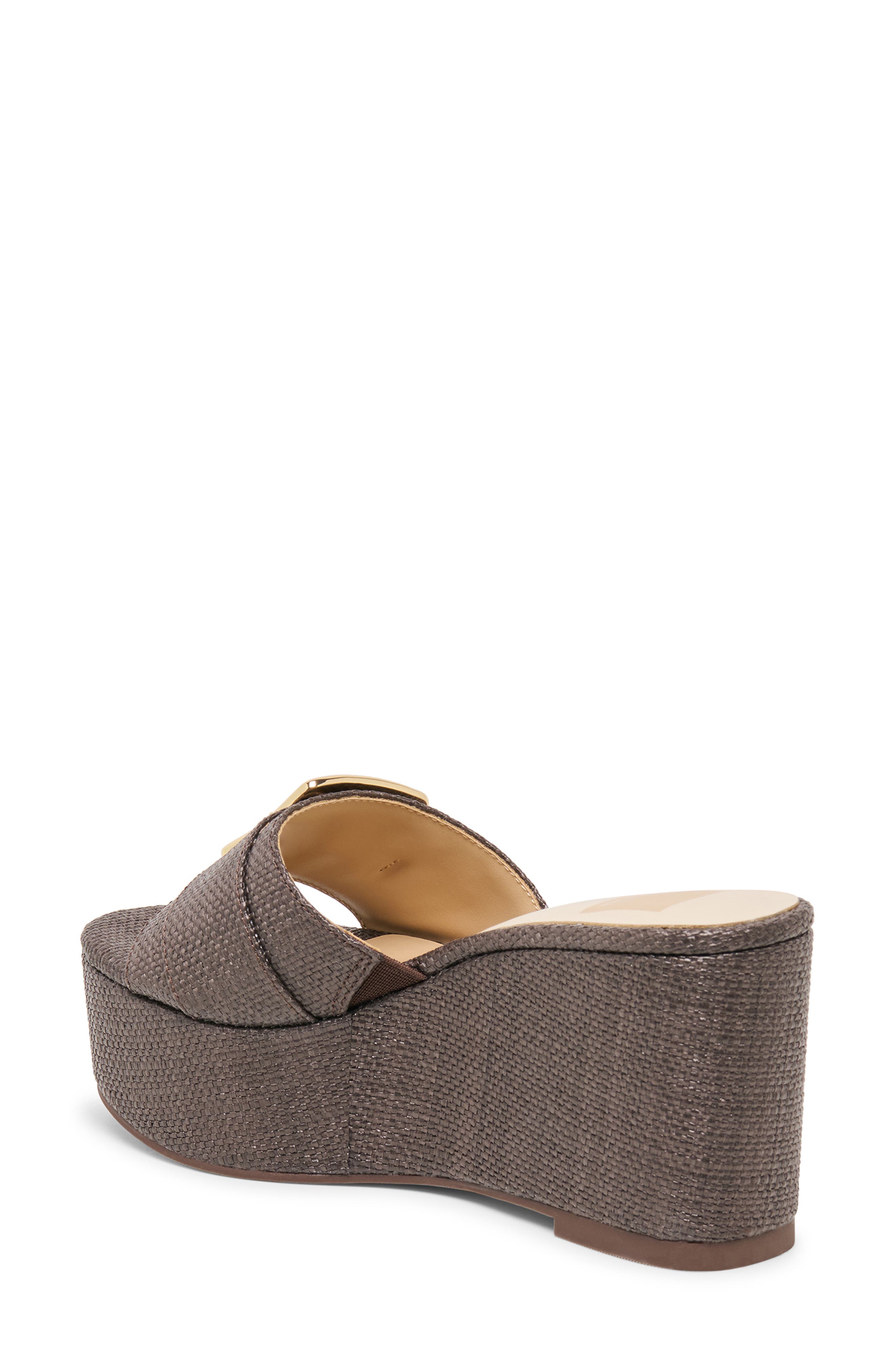 Dolce Vita Talbot Wedge Slide Sandal, Alternate, color, Chocolate Raffia