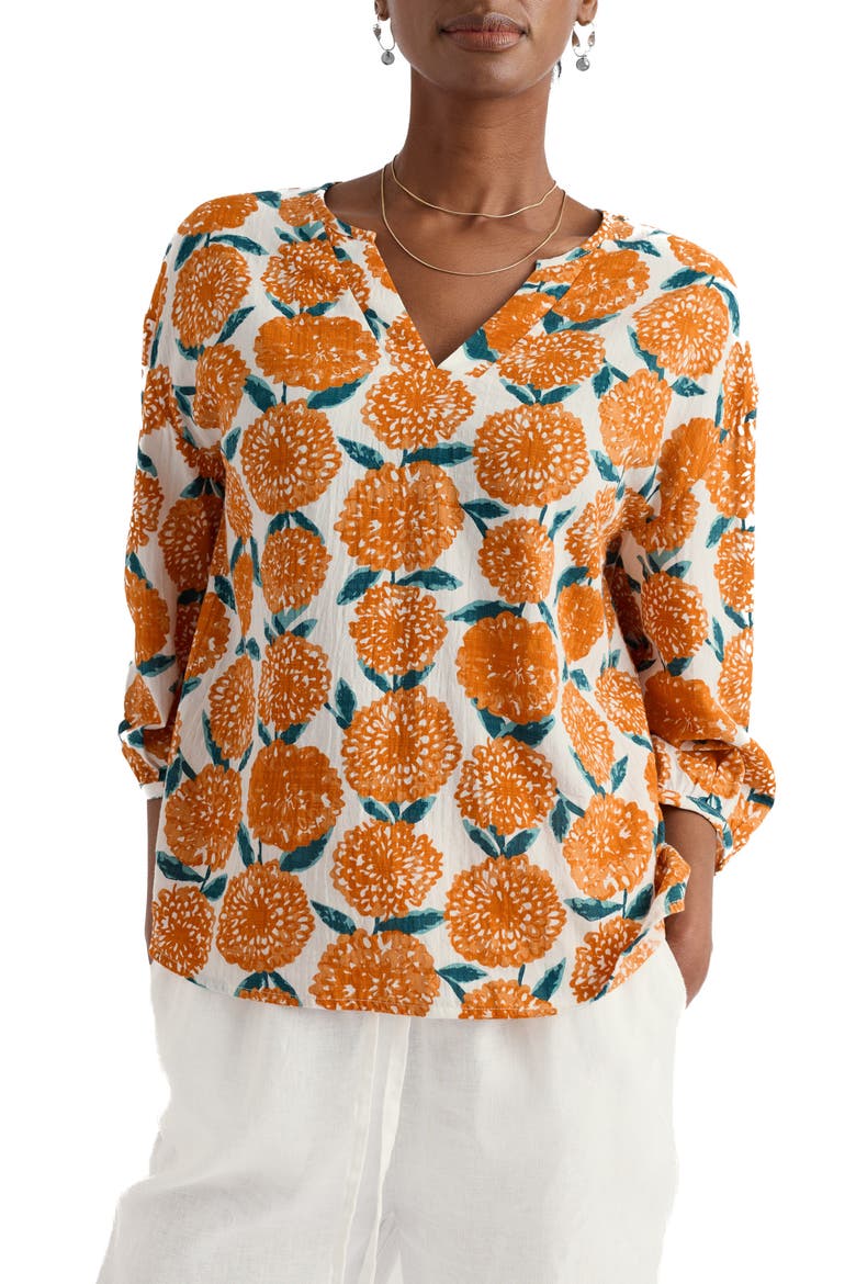 Streamlet Floral Print Cotton Blend Top, Main, color, PAINTED MARIGOLD CHALK