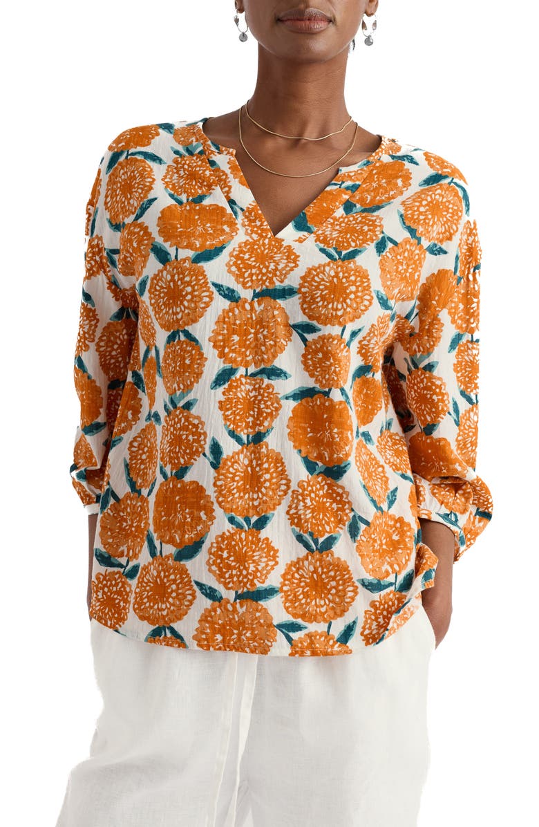Seasalt Cornwall Streamlet Floral Print Cotton Blend Top, Main, color, Painted Marigold Chalk