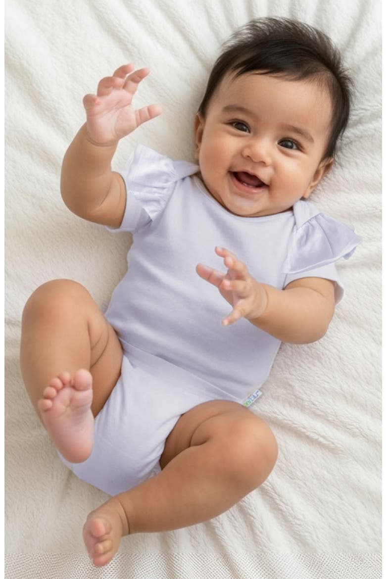 Rose Assorted 5-Pack Ruffle Sleeve Organic Cotton Bodysuits, Alternate, color, FROST