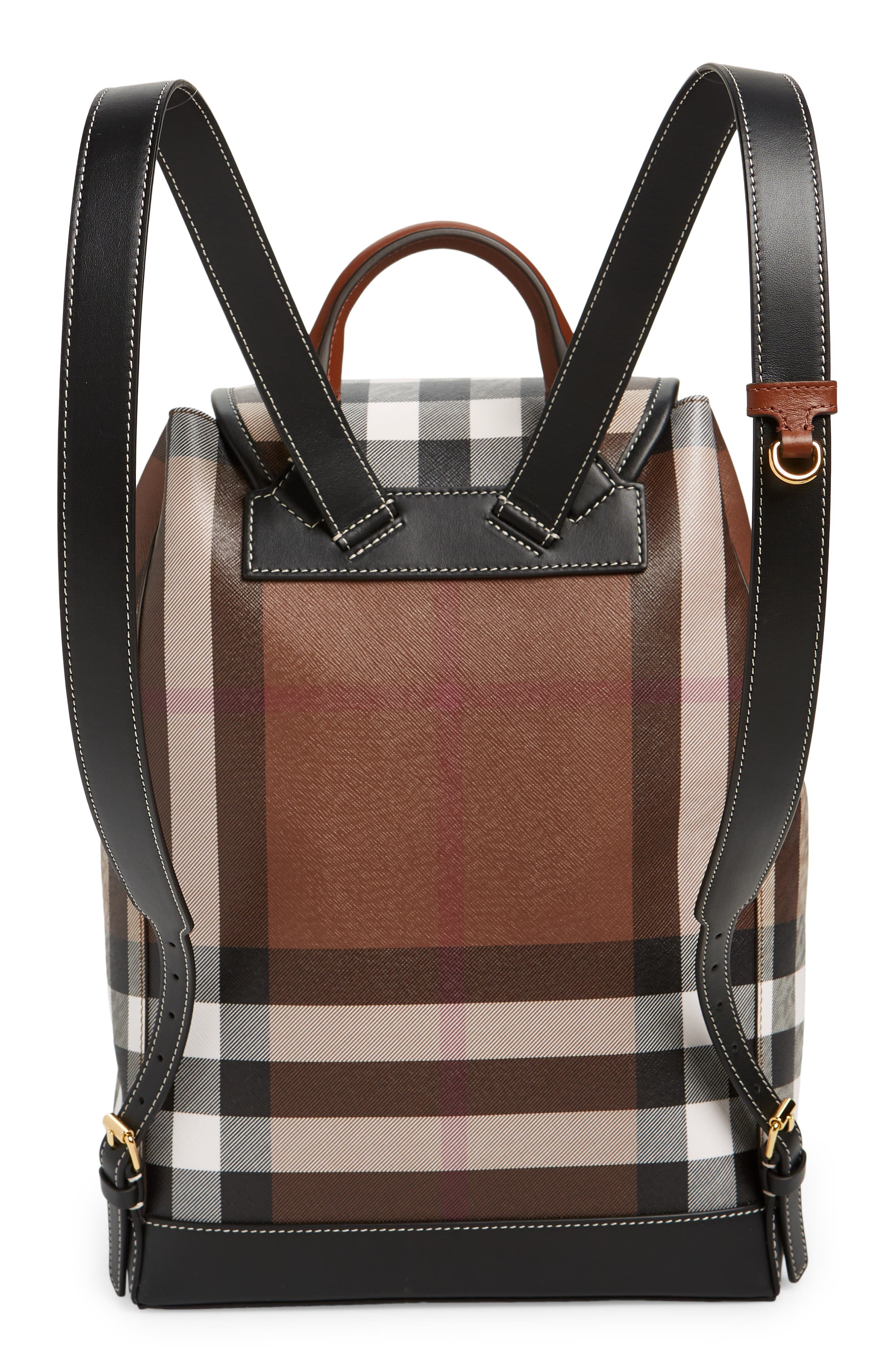 Burberry Medium Check E-Canvas & Leather Backpack, Alternate, color, 