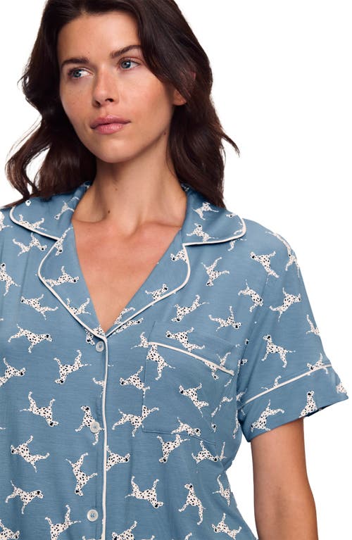 Eberjey Gisele Shortie Short Pajama Set In Dalmatian Faded Denim/ivory