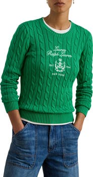 Lauren Ralph Lauren Embroidered Cable Knit Sweater