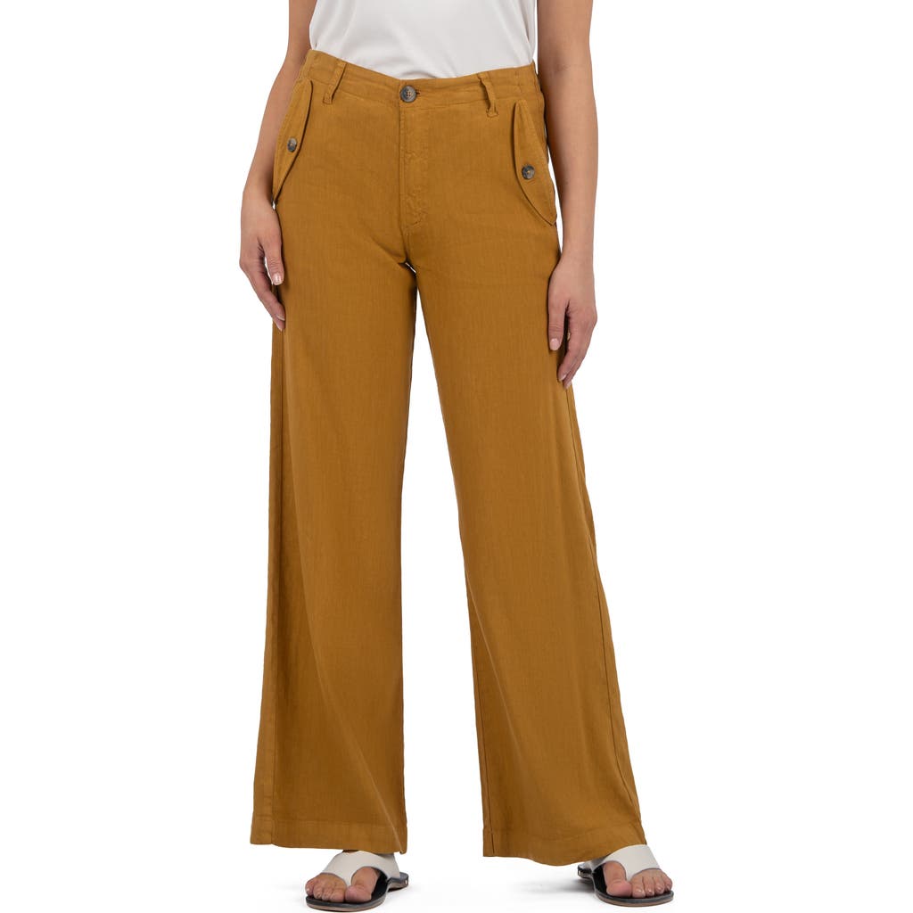 Kut From The Kloth Meg Wide Leg Linen Blend Pants In Brown