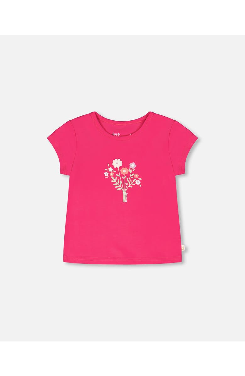 Deux par Deux Organic Cotton Jersey Short Sleeve Floral T-Shirt, Main, color, Pink