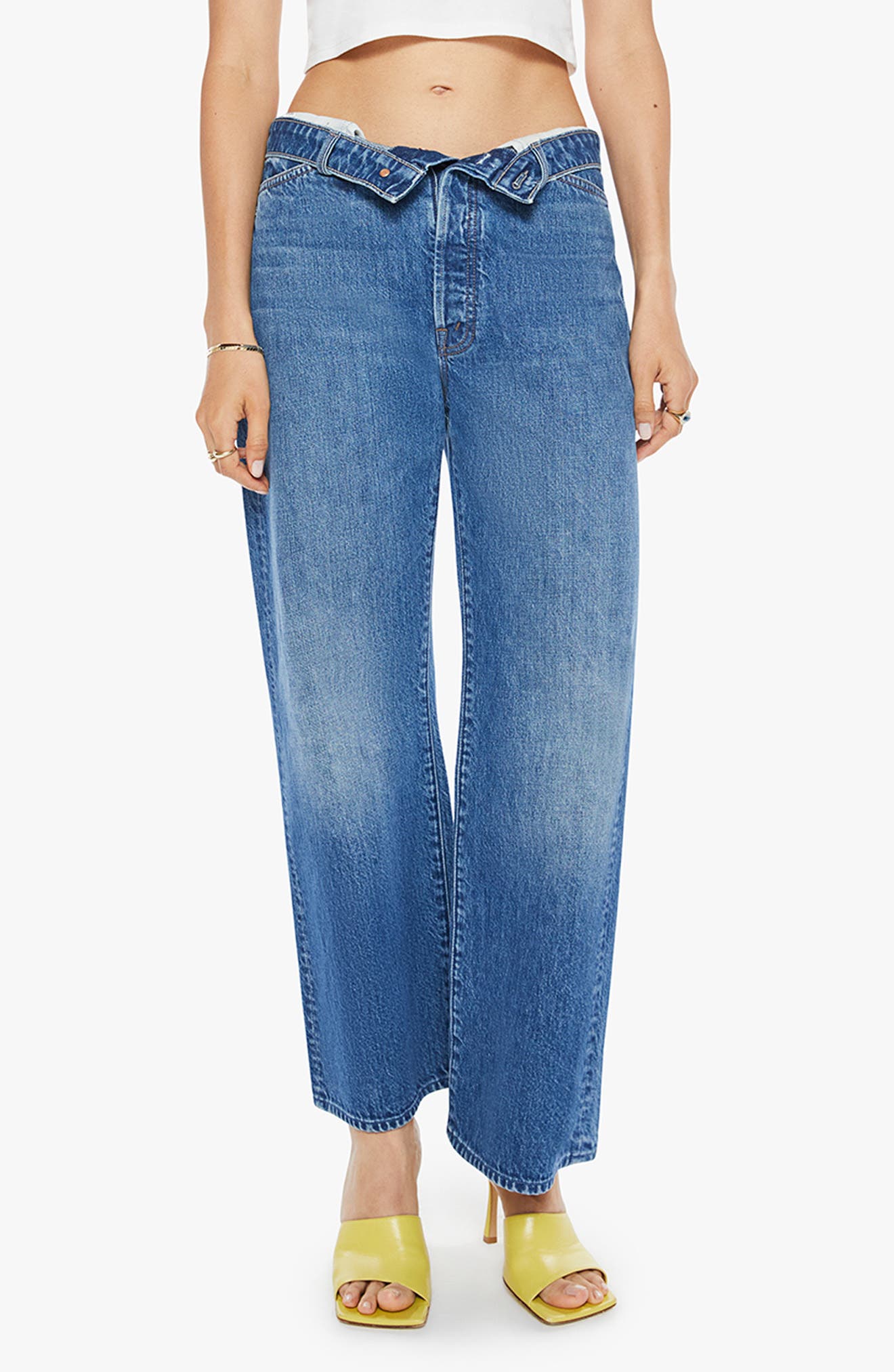 MOTHER The Foldover Dodger Sneak Crop Wide Leg Jeans