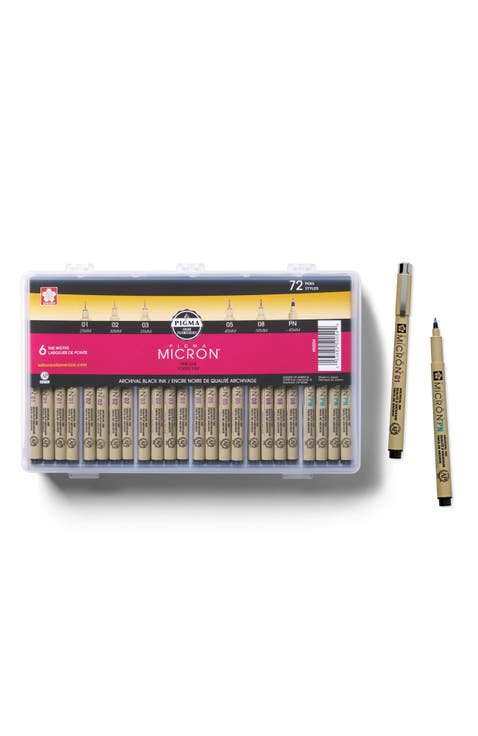 Pigma Micron Fineliner Pens, Black, Classroom Set, 72 Pack