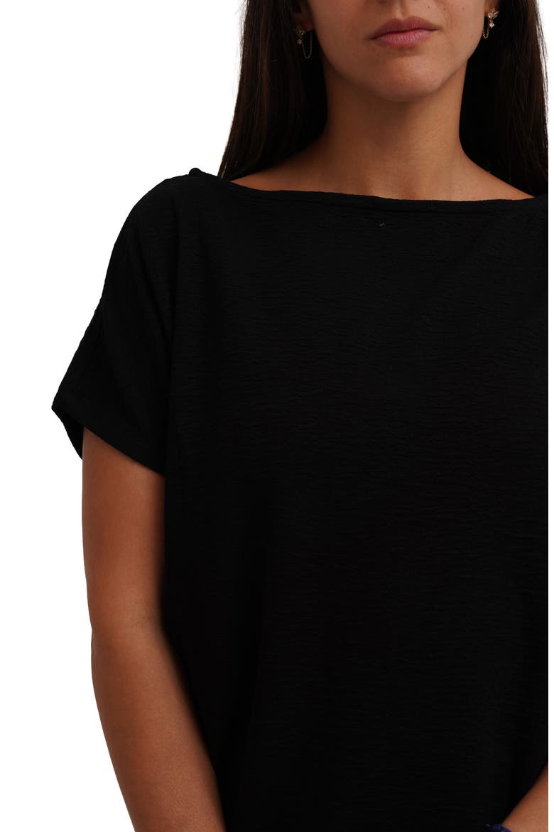 Textured Boat Neck Top, Alternate, color, BLACK