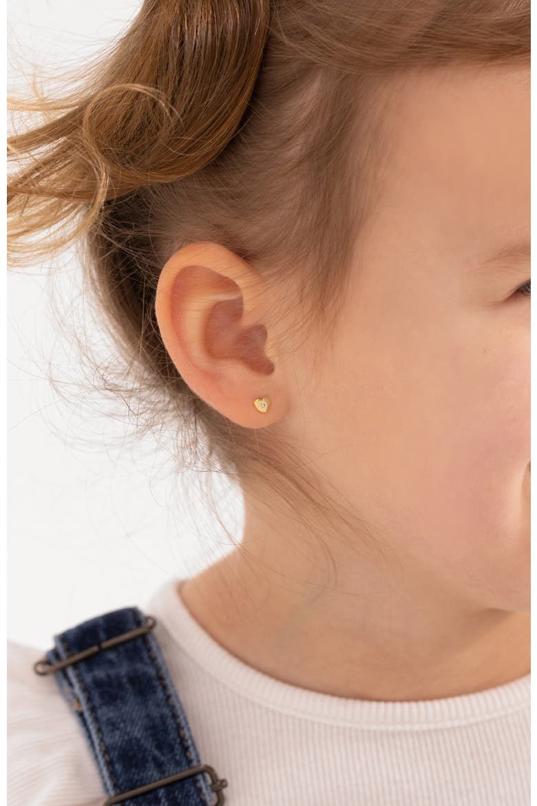14k Heart Cubic Zirconia Little Earrings, Alternate, color, Gold