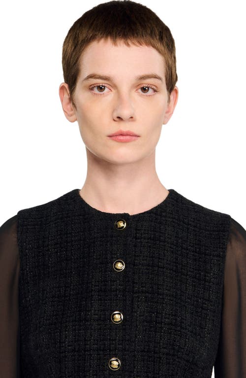Sandro Contrast Long Sleeve Dress In Black