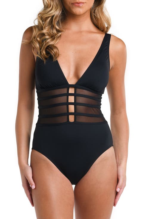 Strappy Mesh Inset One-Piece Swimsuit