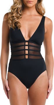 La Blanca Strappy Mesh Inset One-Piece Swimsuit