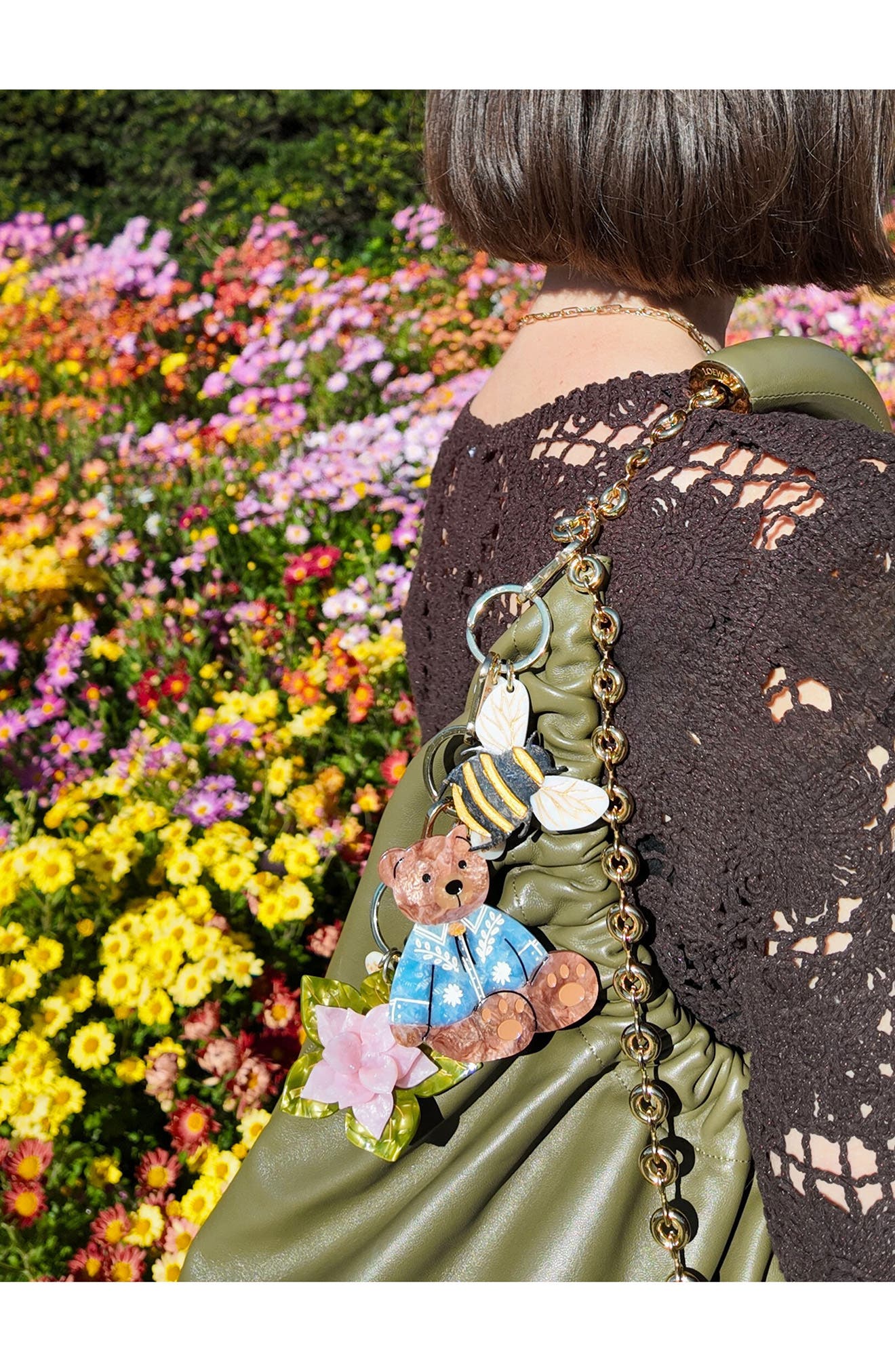 Solar Eclipse Hand Painted Cowboy Teddy Bear Key Chain Bag Charm, Alternate, color, Blue