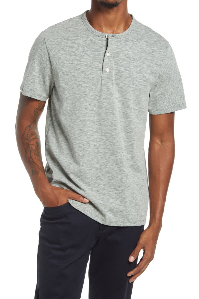 Regular Fit Slub Heather Henley, Main, color, DARK FOREST/ OFF WHITE