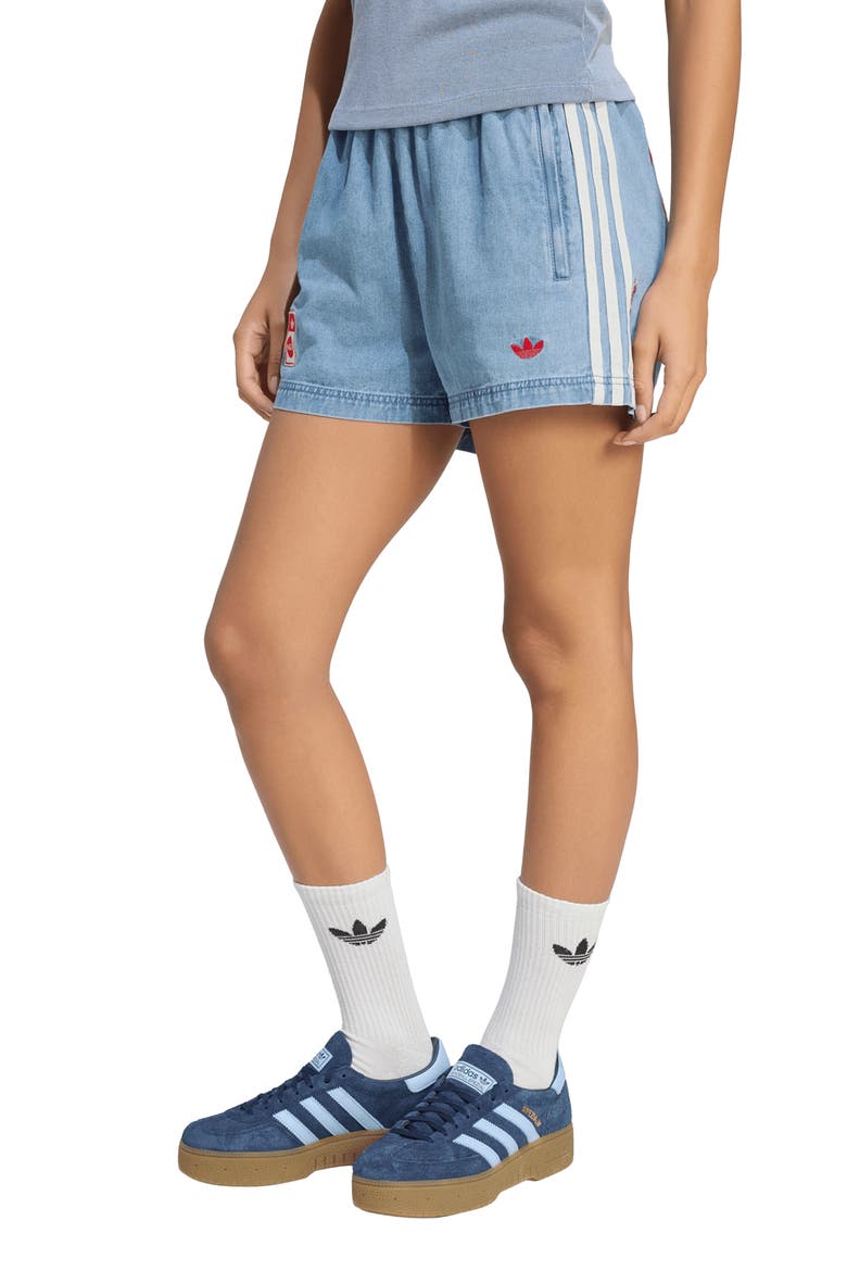 Striped Denim Shorts, Main, color, LIGHT BLUE
