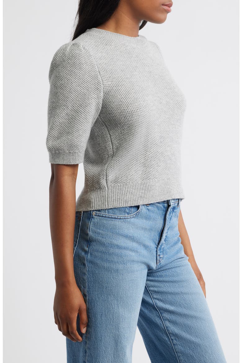 Puff-Sleeve Textured Sweater, Alternate, color, HEATHER STONE GREY