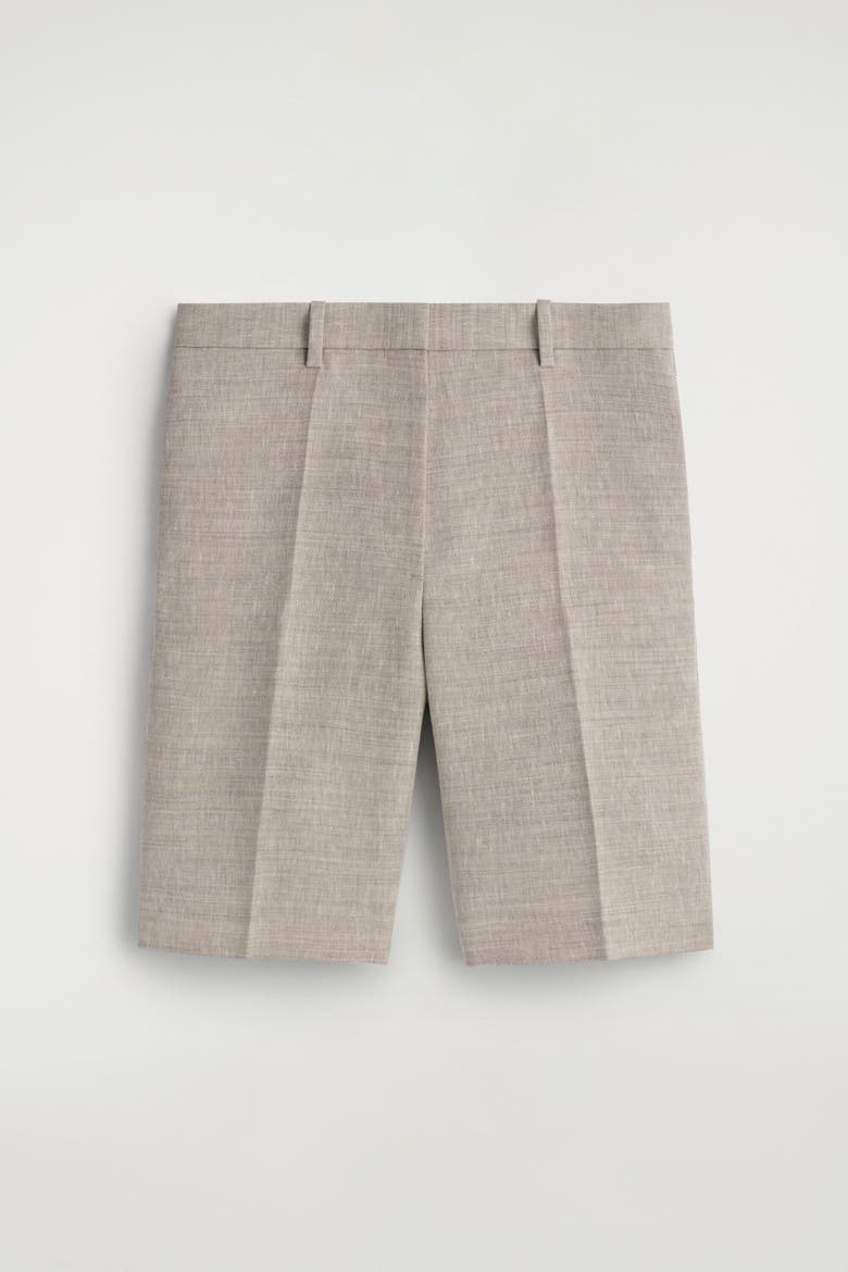 Tailored Linen Shorts, Alternate, color, BEIGE MÉLANGE
