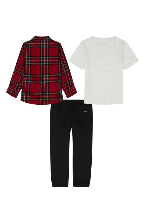 Nautica Kids' T-shirt, Flannel & Pull-on Pants Set In Red