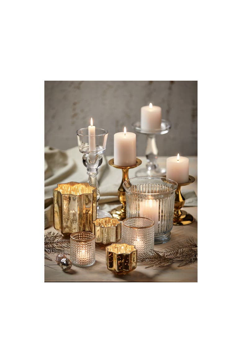 Luminous Bubble Textured Clear Glass Tealight Holder, Alternate, color, White
