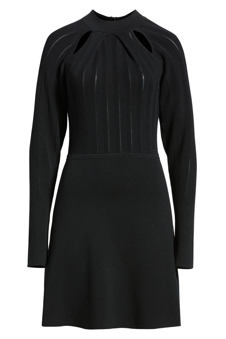 Fuccia Long Sleeve Cutout Fit & Flare Dress, Alternate, color, BLK