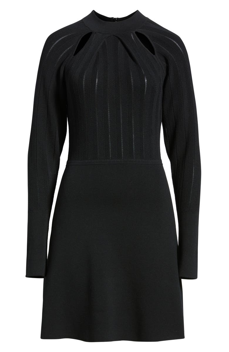 BOSS Fuccia Long Sleeve Cutout Fit & Flare Dress, Alternate, color, Black