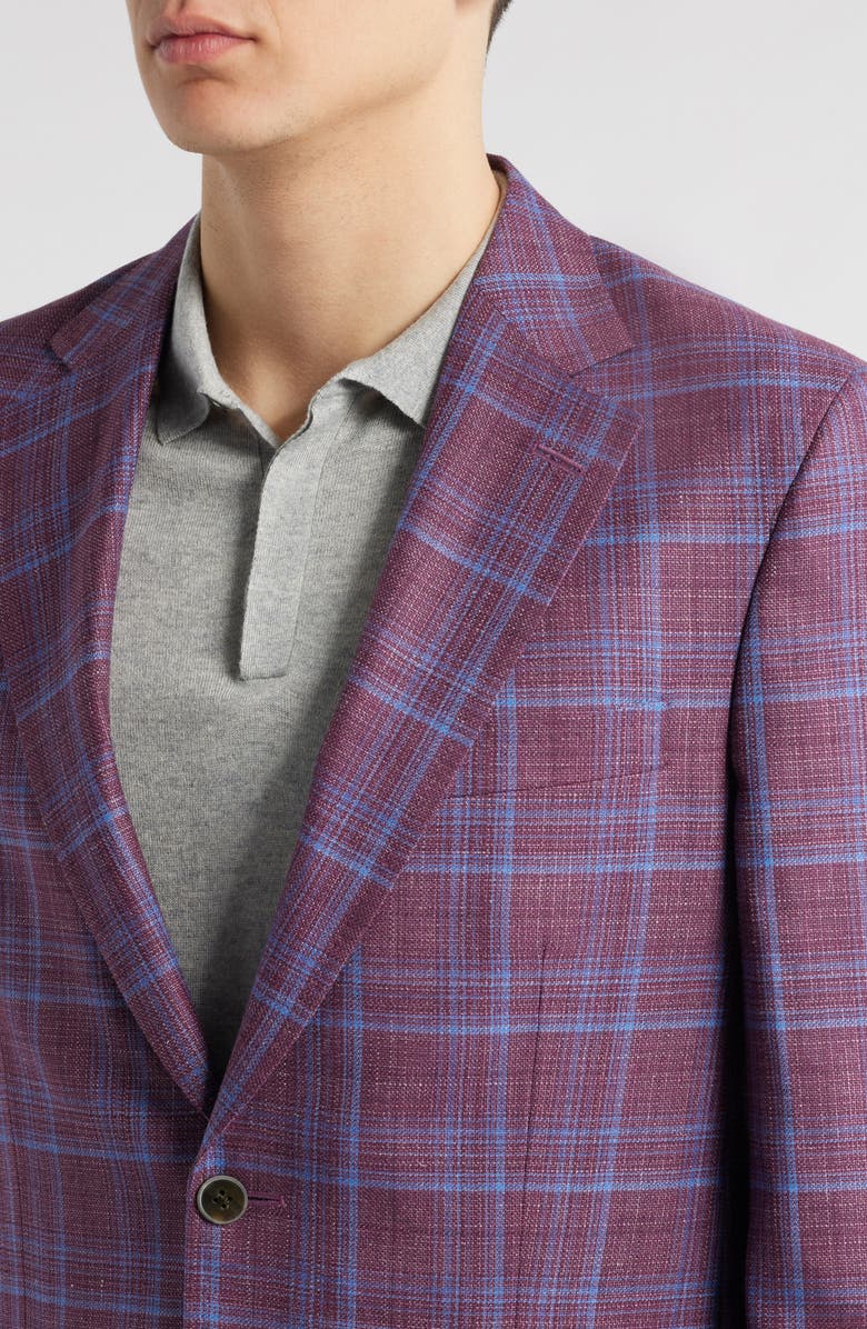 Peter Millar Hyperlight Soft Plaid Slub Wool & Silk Blend Sport Coat, Alternate, color, Dark Red