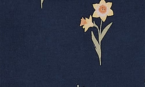 Firsts By Petit Lem Daffodil Print Cotton Skirted Bodysuit In Navy